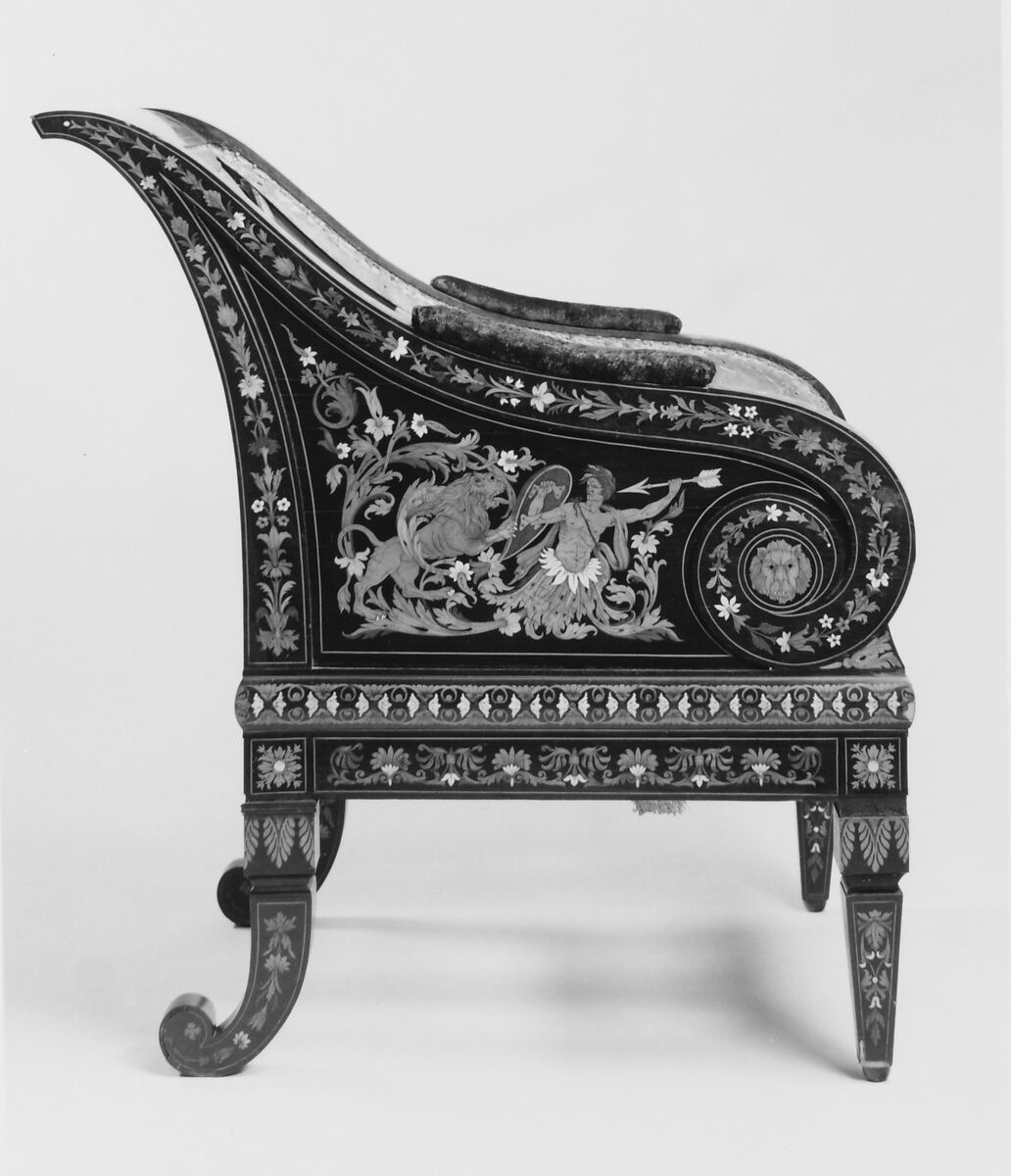 Armchair, Ebony, aspen, yellow pine, ivory, mother-of-pearl, American