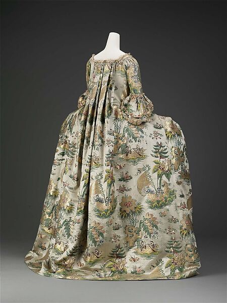 Dress (Robe à la Française), Brocaded satin with silk- and metal-wrapped thread, France; Textile: Possibly Dutch, ca. 1730 