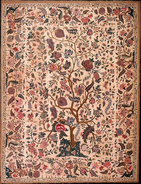 Palampore, Cotton embroidered with silk, Indian (Coromandel Coast), for the European market 