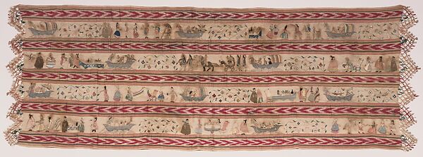 Shawl (Rebozo), Silk embroidered with cotton, silk, and metal-wrapped thread, Mexico 