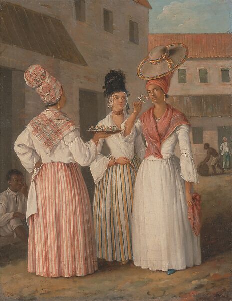 A West Indian Flower Girl and Two other Free Women of Color, Agostino Brunias (Italian, Rome ca. 1730–1796 Roseau, Dominica), oil on canvas, West Indies, for the British market 