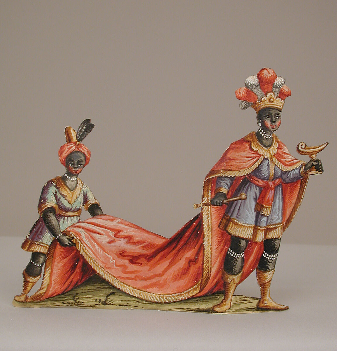 Magus with Attendant, Gouache on paper, Southern German 