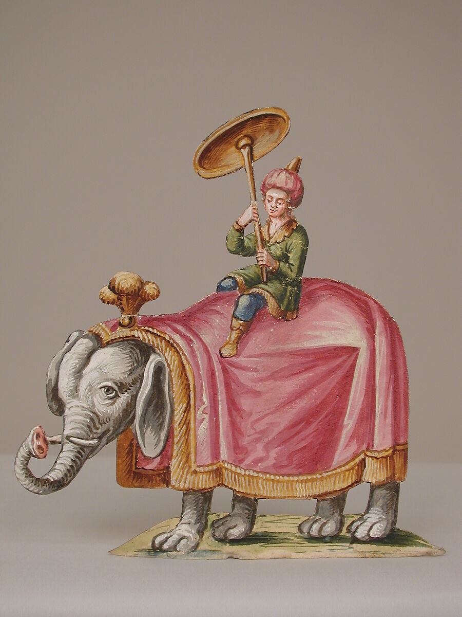 Man on Elephant, Gouache on paper, Southern German 