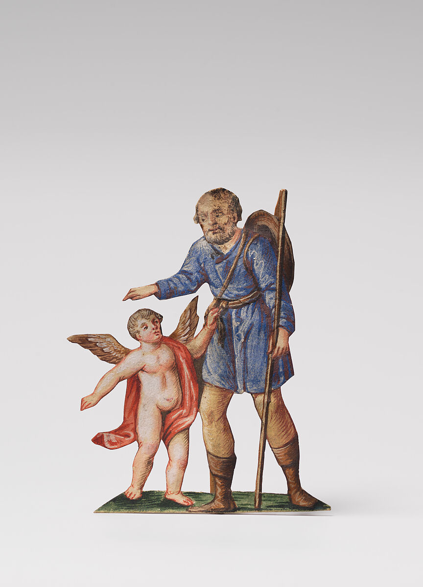 Cherub with shepherd, Gouache on paper, Southern German