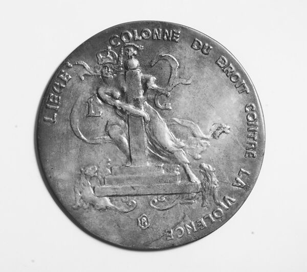 Liege Colonne du Droit contre La Violence, Pierre Roche (pseudonym of Fernand Massignon) (1855–1922), Bronze uniface medal, French 
