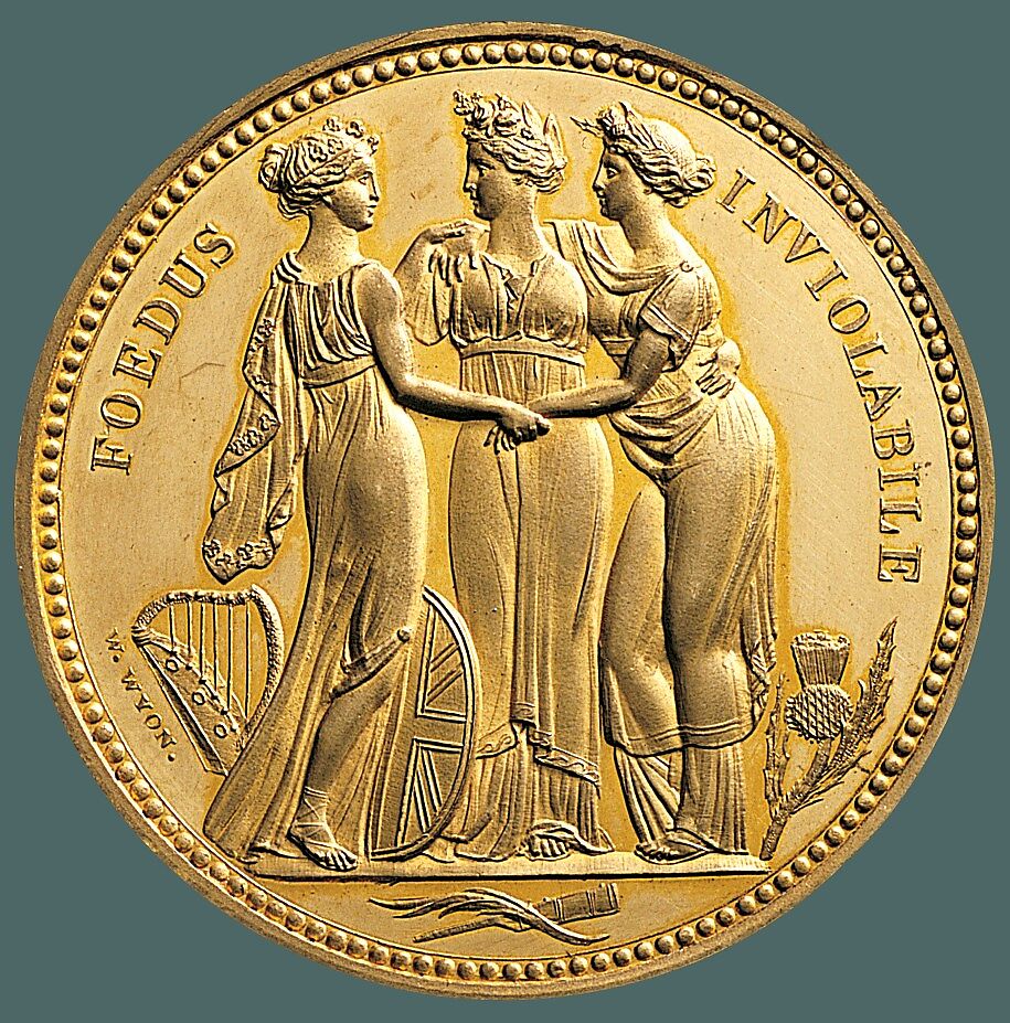 "Three Graces" crown, Medalist: William Wyon (British, Birmingham 1795–1851 Brighton), Gold, British, London