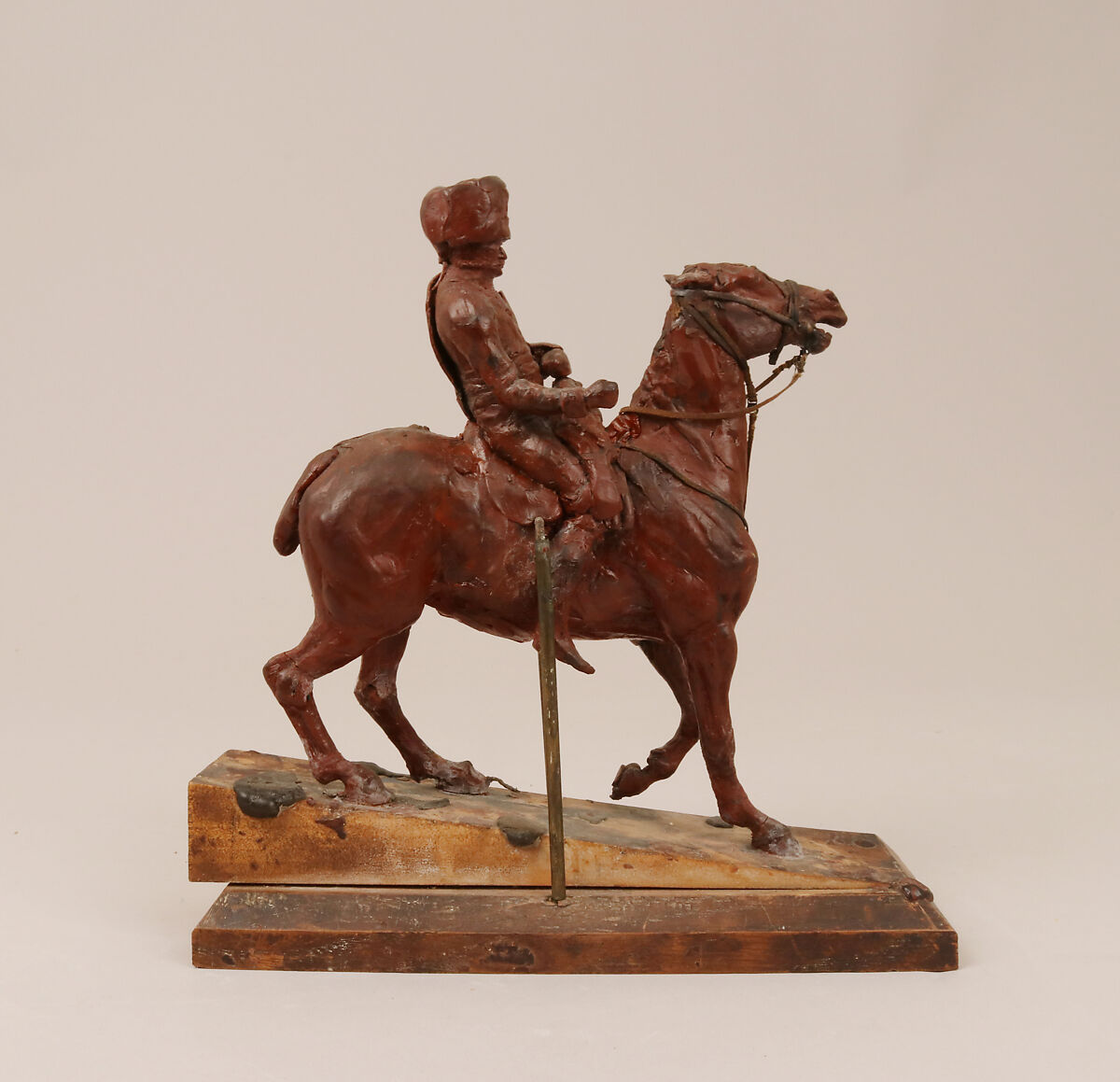 Mounted Hussar, Ernest Meissonier (French, Lyons 1815–1891 Paris), Red wax, wood, metal, leather and cord, French