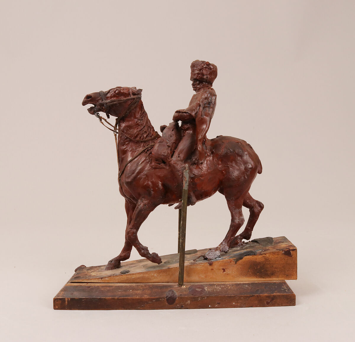 Mounted Hussar, Ernest Meissonier (French, Lyons 1815–1891 Paris), Red wax, wood, metal, leather and cord, French