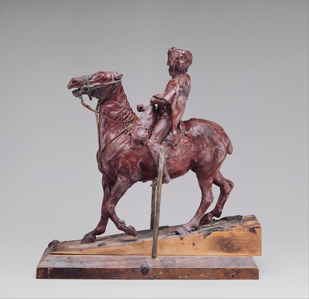 Mounted Hussar, Ernest Meissonier (French, Lyons 1815–1891 Paris), Red wax, wood, metal, leather and cord, French