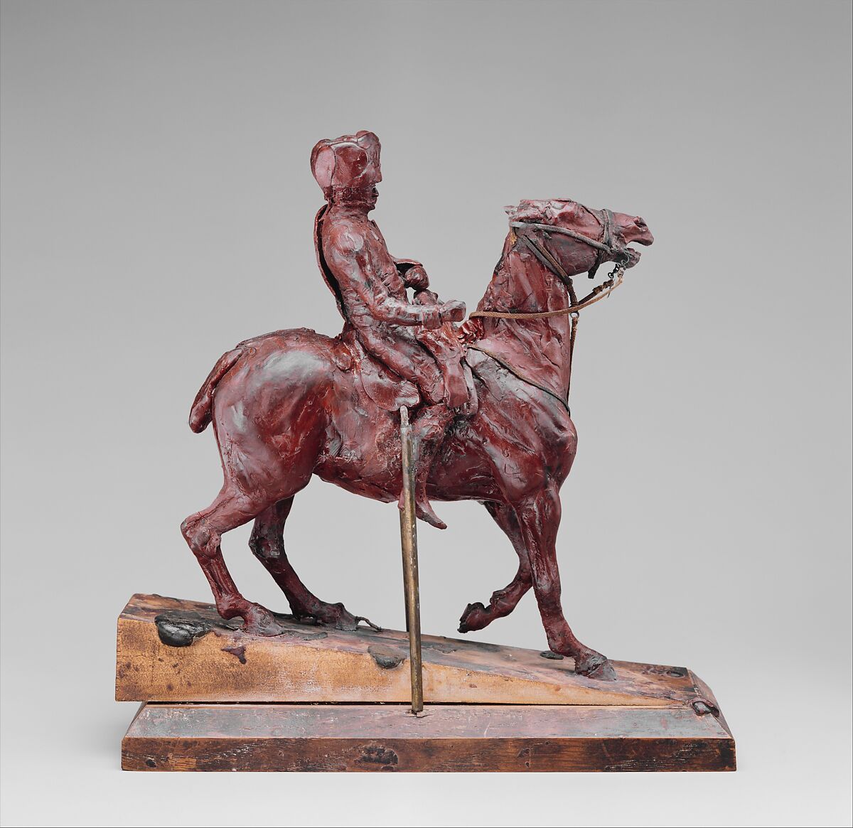 Mounted Hussar, Ernest Meissonier (French, Lyons 1815–1891 Paris), Red wax, wood, metal, leather and cord, French