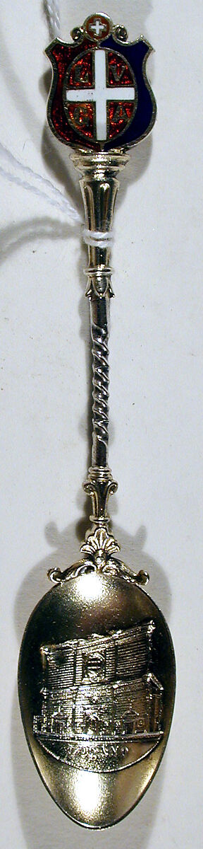 Souvenir spoon, Silver gilt, enamel, European 
