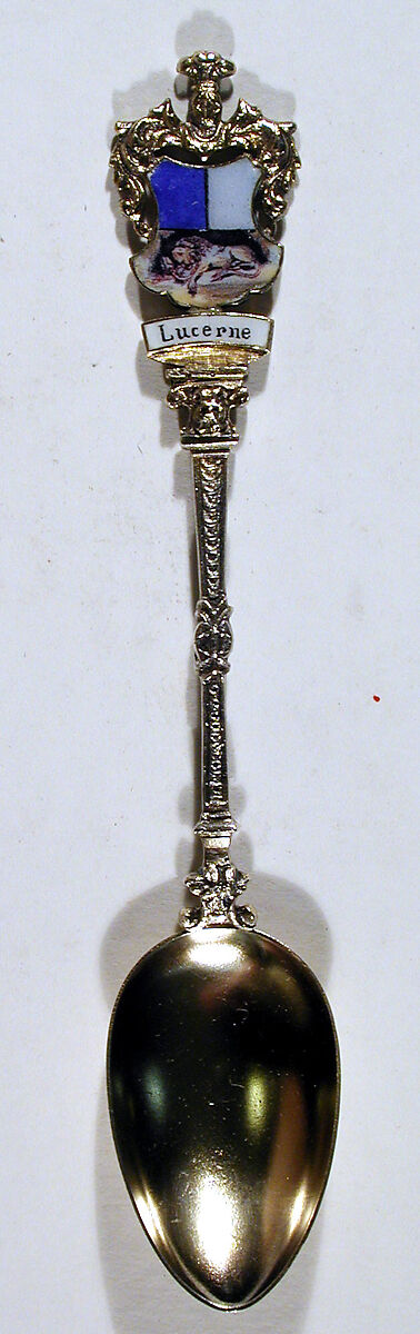 Souvenir spoon with arms of Lucerne, Silver, parcel-gilt; enamel, European 