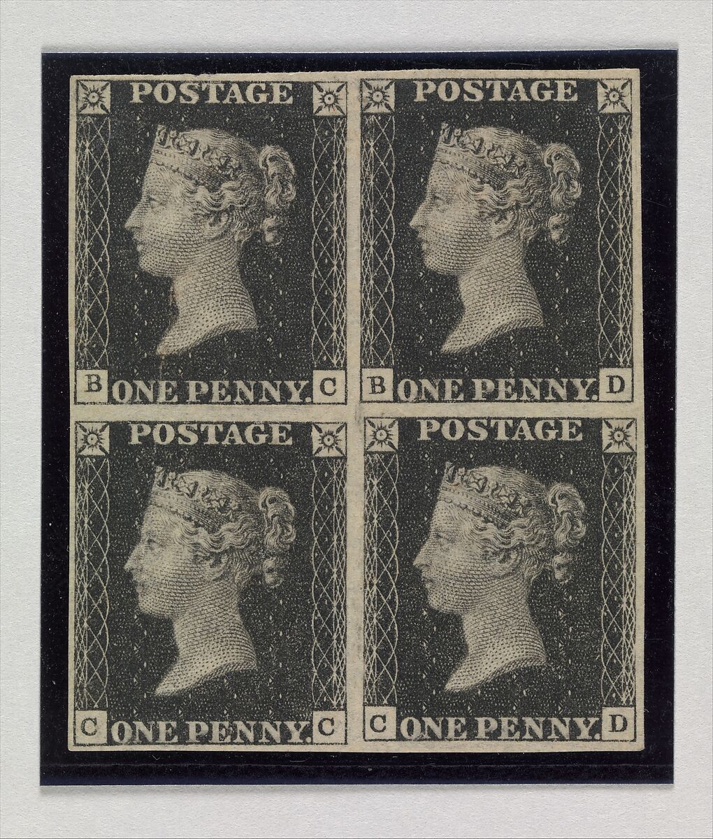 After a design by William Wyon  Unused block of four Penny Black