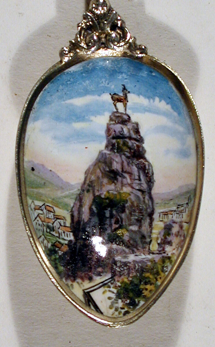 Souvenir spoon, Silver gilt, enamel, European