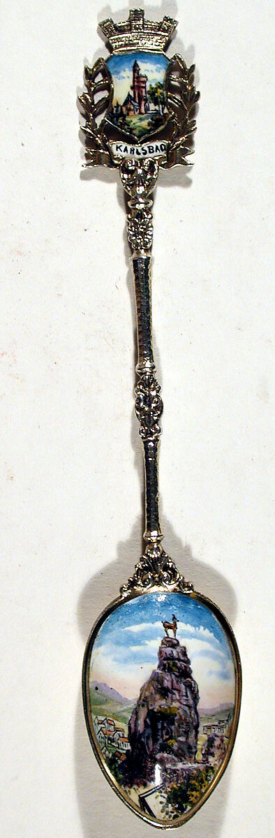 Souvenir spoon, Silver gilt, enamel, European 