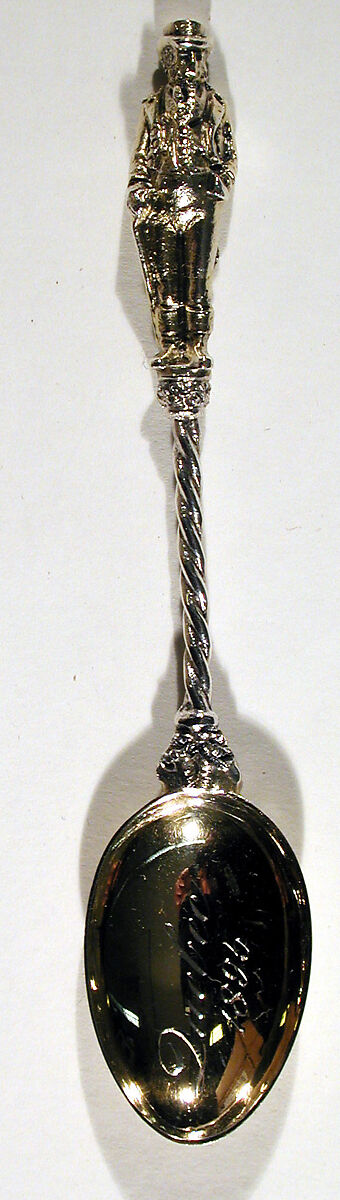 Souvenir spoon with finial in form of John Bull, Saunders &amp; Shepherd (British, 1869–present), Silver-gilt, British, London 