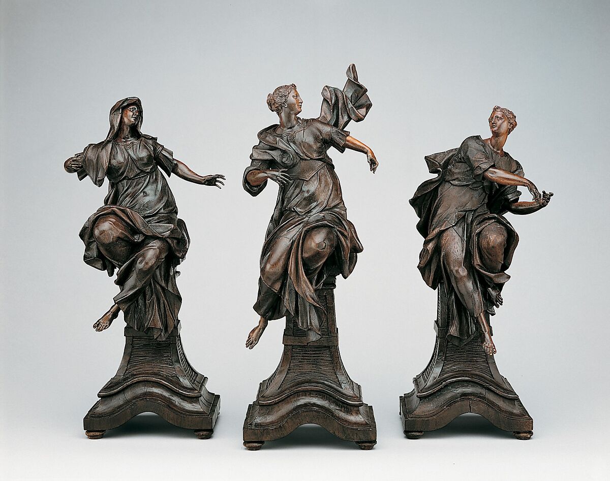 Faith, Hope and Charity, Balthasar Ferdinand Moll (Austrian, 1717–1785), Walnut, dark-stained ivory, Austrian 