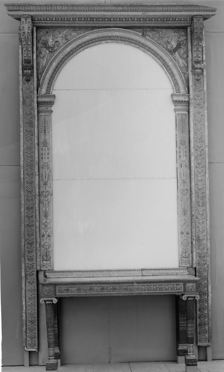 Overmantel mirror, Wood: painted and gilded, French 