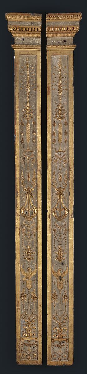 Overmantel mirror, Wood: painted and gilded, French