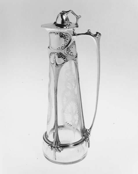 Wine jug, Friedrich Adler (1878–1942/45), Silver, partially cut glass, German 