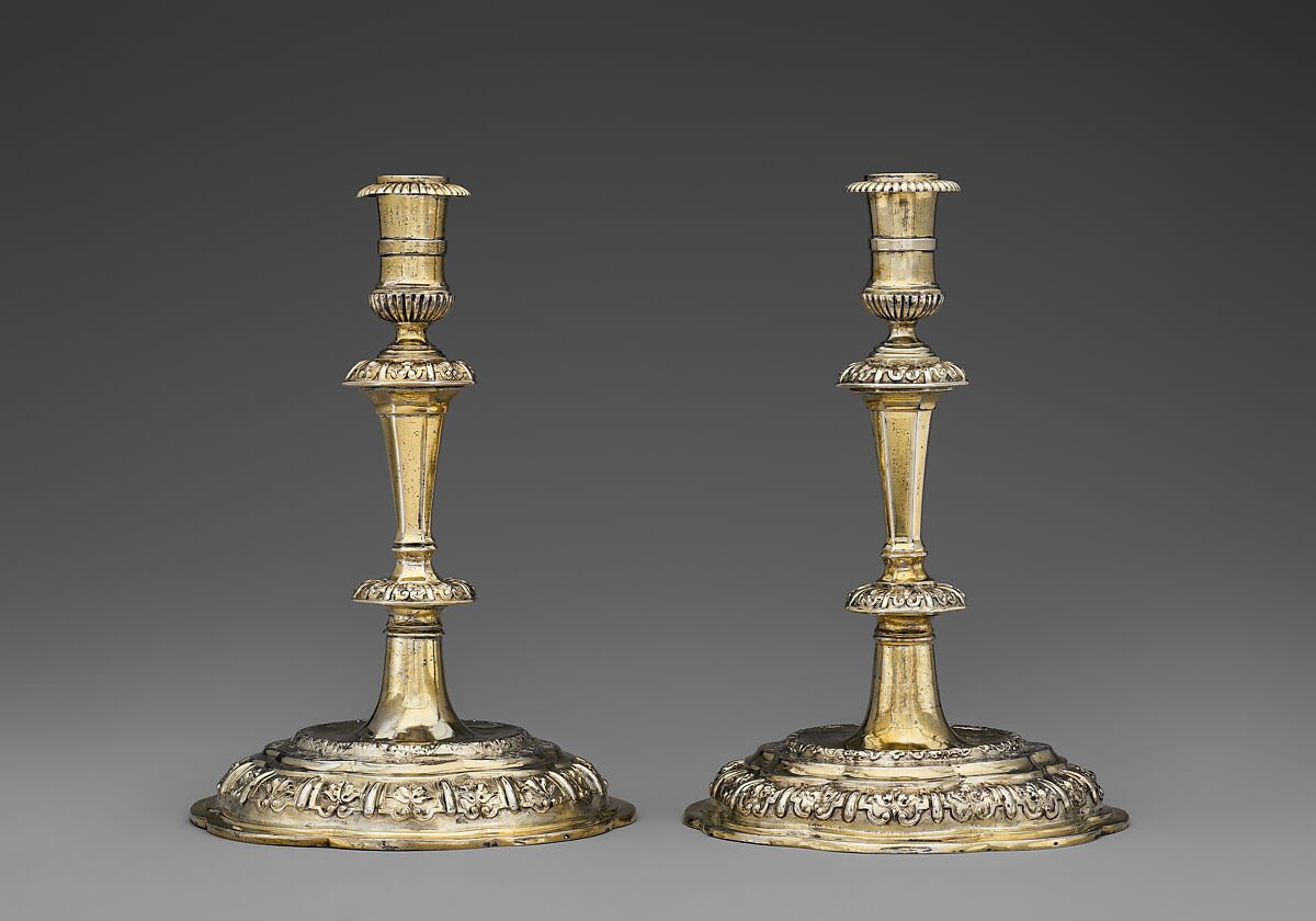 Candlestick (one of a pair), Master "RW" (Swedish, Upsala, early 18th century), Silver, partially gilt, Swedish, Uppsala