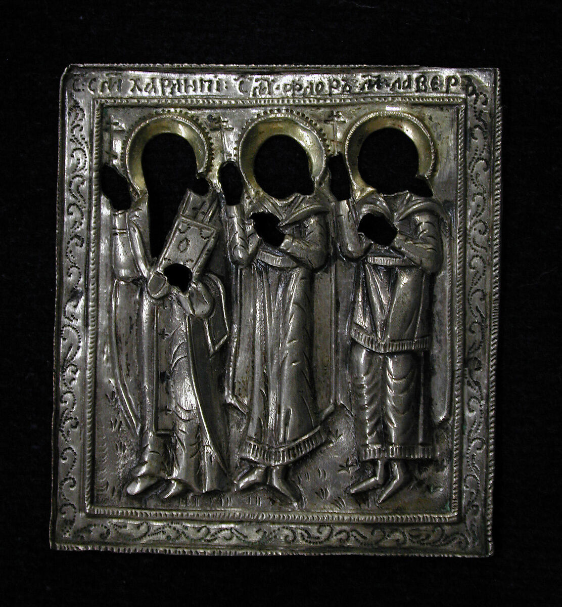 Traveling triptych, Painted icon, silver, gilt, brass, Russian