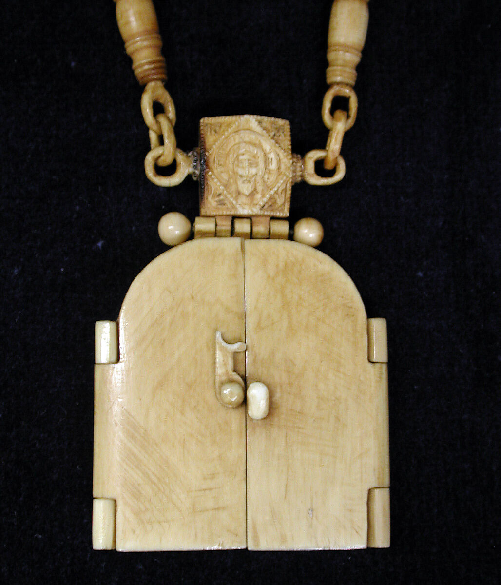 Triptych on a chain, Walrus ivory, Russian