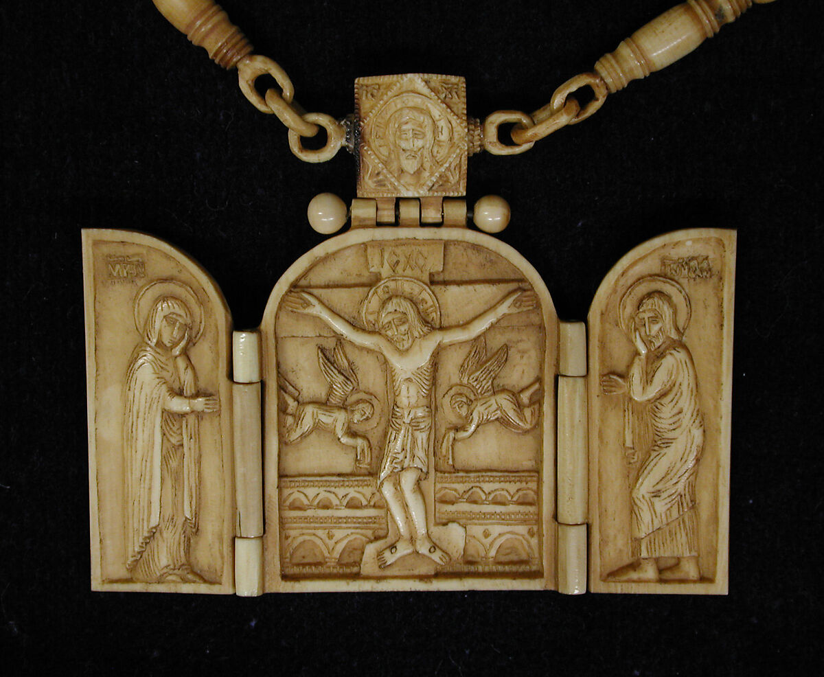 Triptych on a chain, Walrus ivory, Russian 