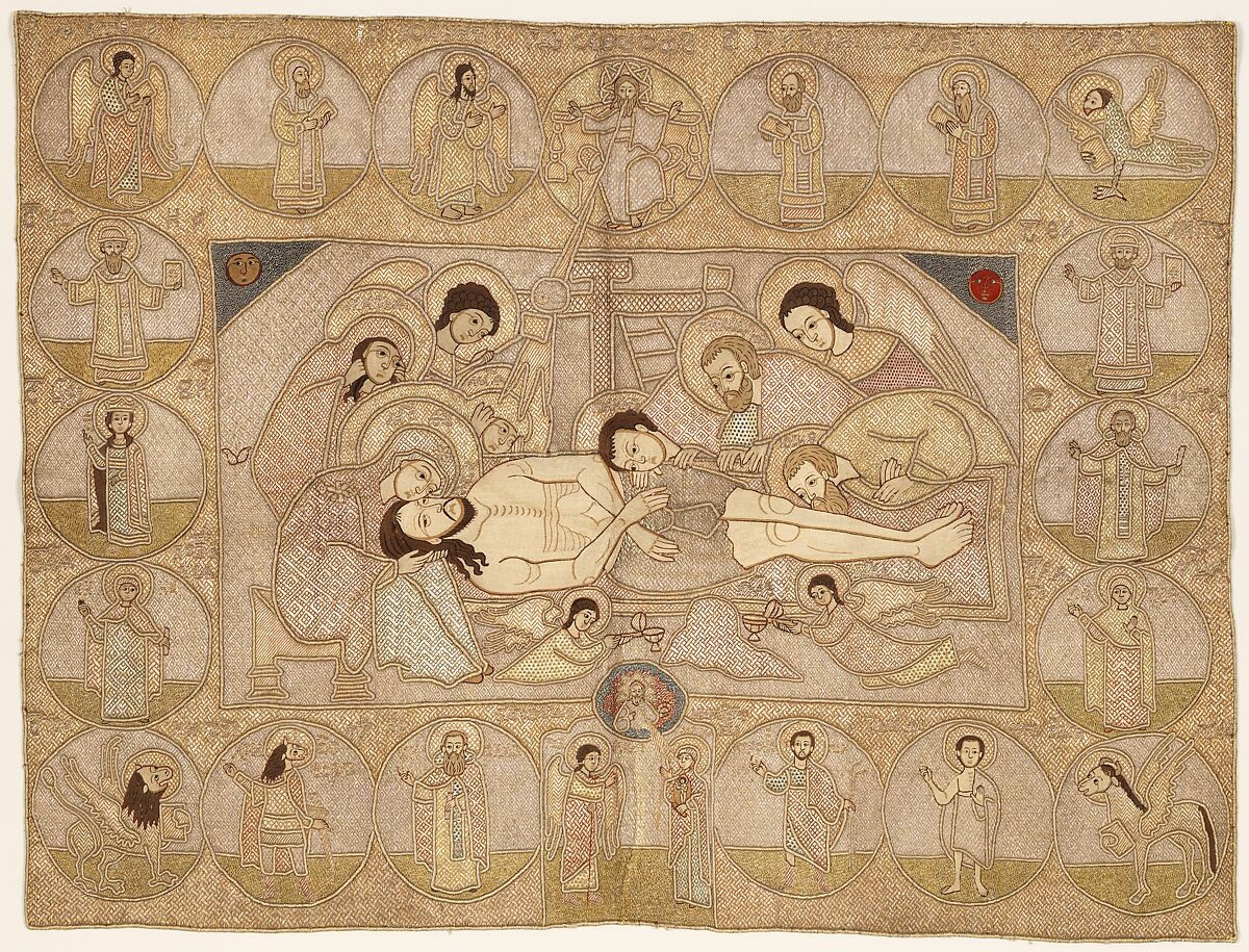 Epitaphios (Plashchanitsa), Silk and metal thread embroidery on a foundation of linen plain weave, Russian, Moscow or environs 