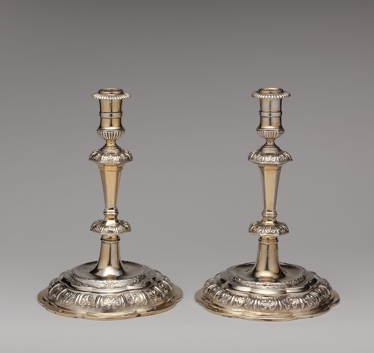 Candlestick (one of a pair), Master "RW" (Swedish, Upsala, early 18th century), Silver, partially gilt, Swedish, Uppsala