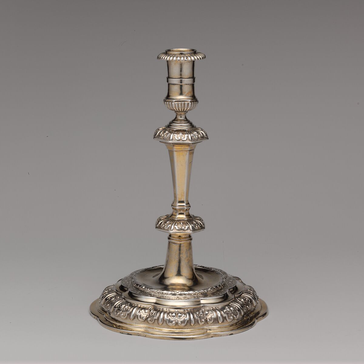 Candlestick (one of a pair), Master "RW" (Swedish, Upsala, early 18th century), Silver, partially gilt, Swedish, Uppsala 