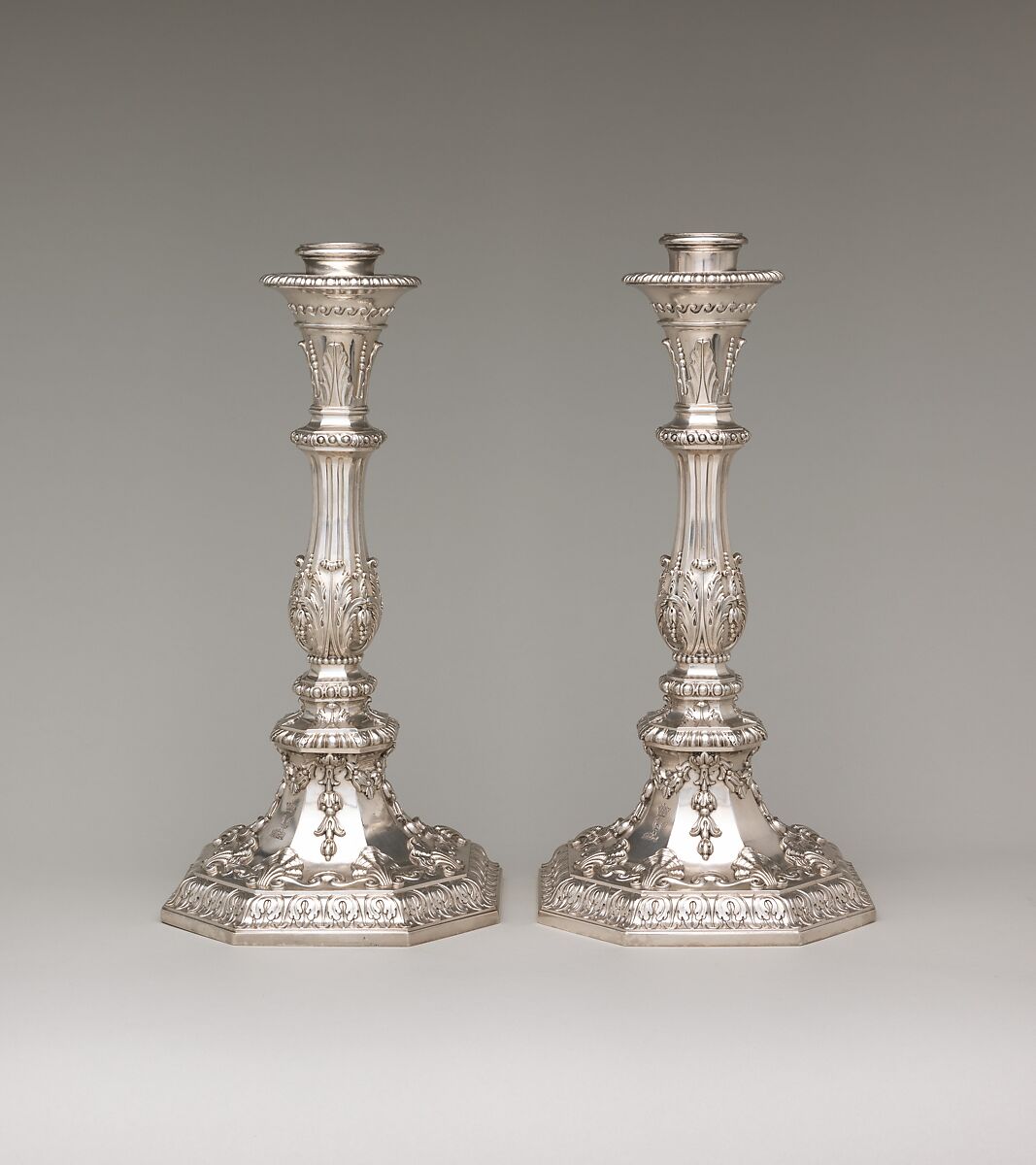 Pair of candlesticks, Edward Wakelin (British, active before 1748, died 1784), Silver, British, London 