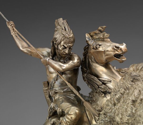 The Buffalo Hunt, Theodore Baur (American, (born Germany) 1835–after 1902), Silvered tin alloy, American