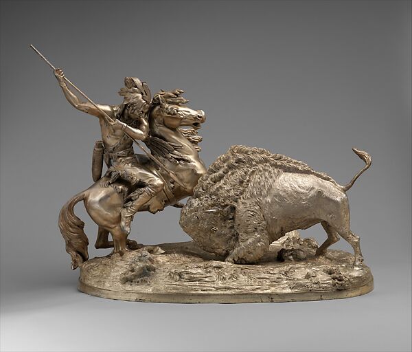 The Buffalo Hunt, Theodore Baur (American, (born Germany) 1835–after 1902), Silvered tin alloy, American 