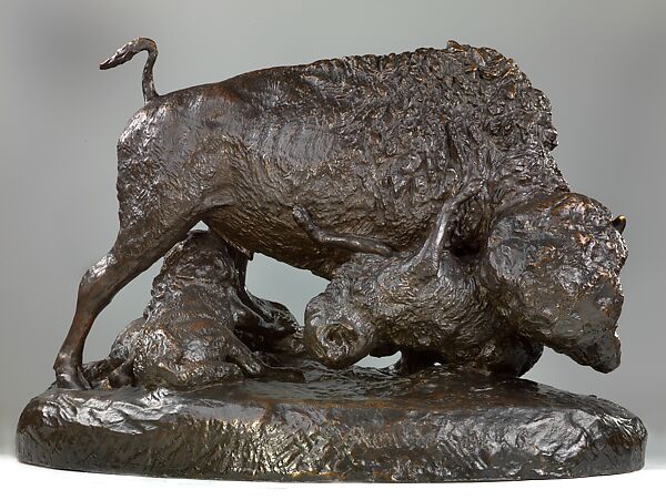 Buffalo and Wolves, Edward Kemeys (American, Savannah, Georgia 1843–1907 Washington, D.C.), Bronze, American 