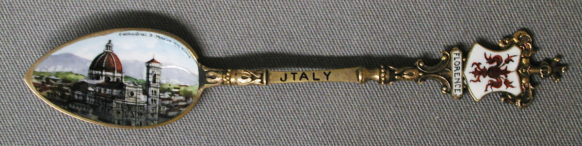 Souvenir spoon with the view of Santa Maria del Fiore, Silver-gilt and enamel, European 