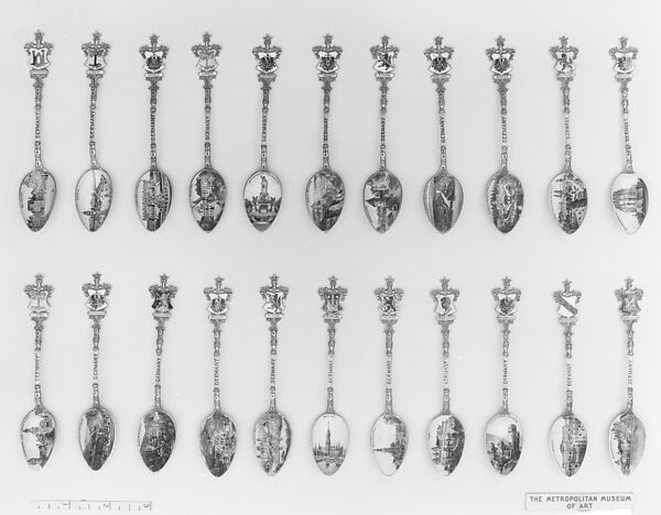 Souvenir spoon, Silver-gilt and enamel, European 