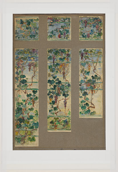 Design for grapevine windows, Louis C. Tiffany (American, New York 1848–1933 New York), Watercolor on paper, American