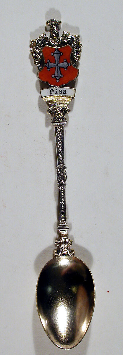Souvenir spoon with arms of Pisa, Silver-gilt and enamel, European 
