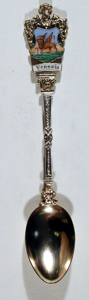Souvenir spoon with arms of Venice, Silver, parcel gilt and enamel, European 