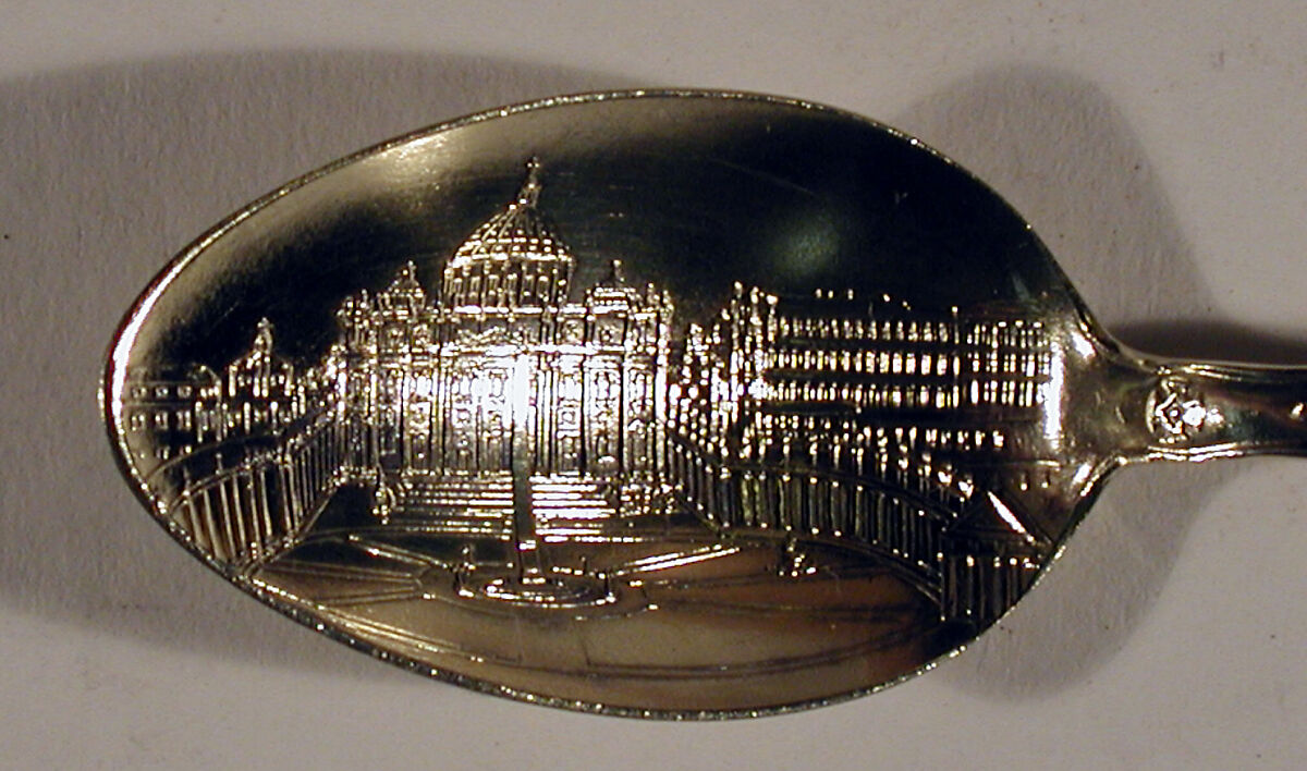 Souvenir spoon with depiction of St. Peter's Basilica, Silver, parcel-gilt, possibly Irish