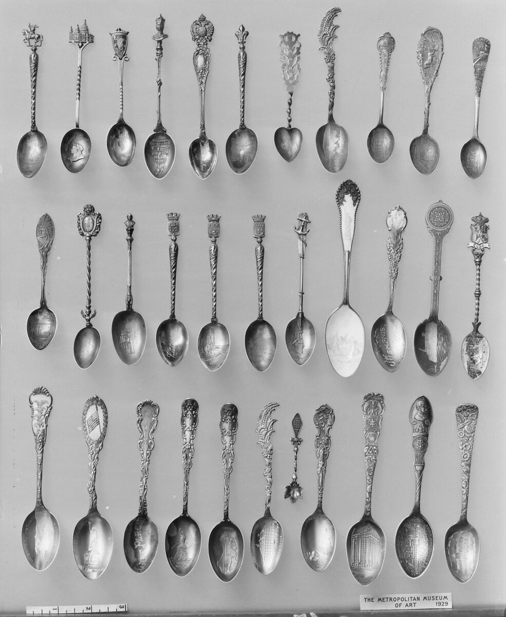 Souvenir spoon with finial in form of Irish harp, Silver, silver gilt and inlaid stone, British, Birmingham