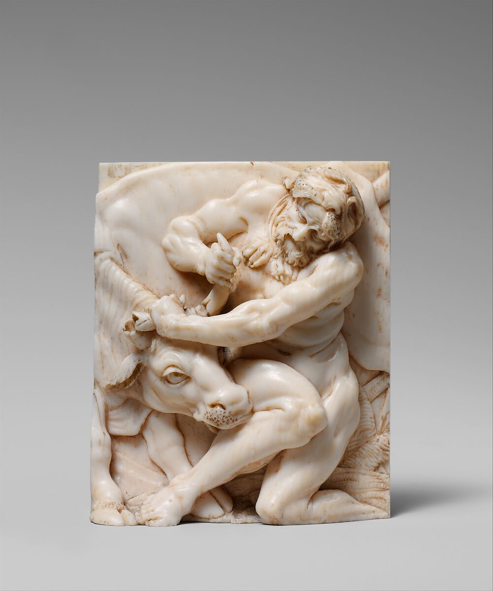 Hercules and Achelous (in the form of a bull), Attributed to the Master of the Martyrdom of St. Sebastian (Austrian), Ivory, Austrian 