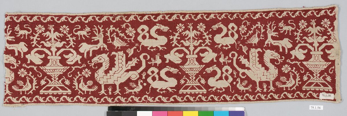 Border, Drawnwork, linen and silk, Italian, possibly Sicily
