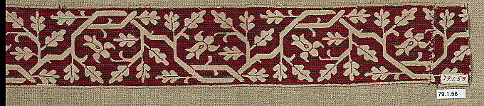 Border, Linen and red silk, drawnwork, Bosnian 