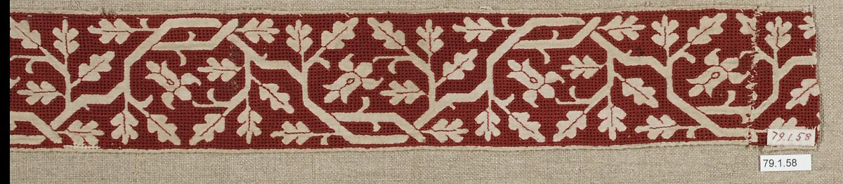Border, Linen and red silk, drawnwork, Bosnian
