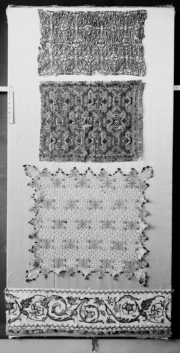 Square, Embroidered net, buratto, silk, Italian