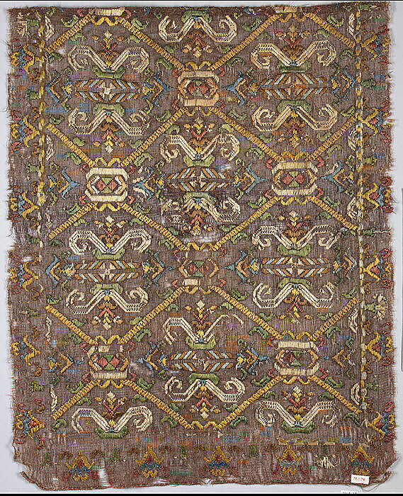 Square, Embroidered net, buratto, silk, Italian 