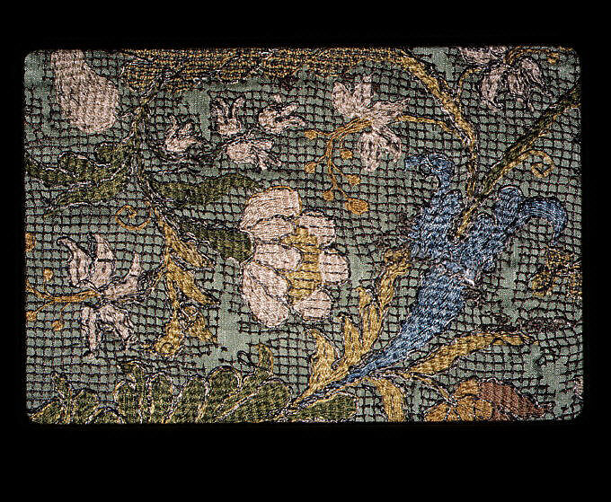 Border, Silk and metal thread, embroidered net, Italian