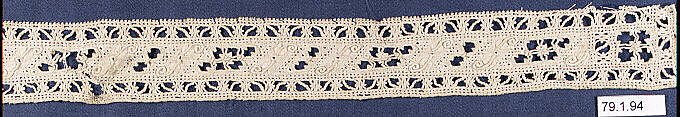 Strip with corner, Linen, cutwork, Italian 